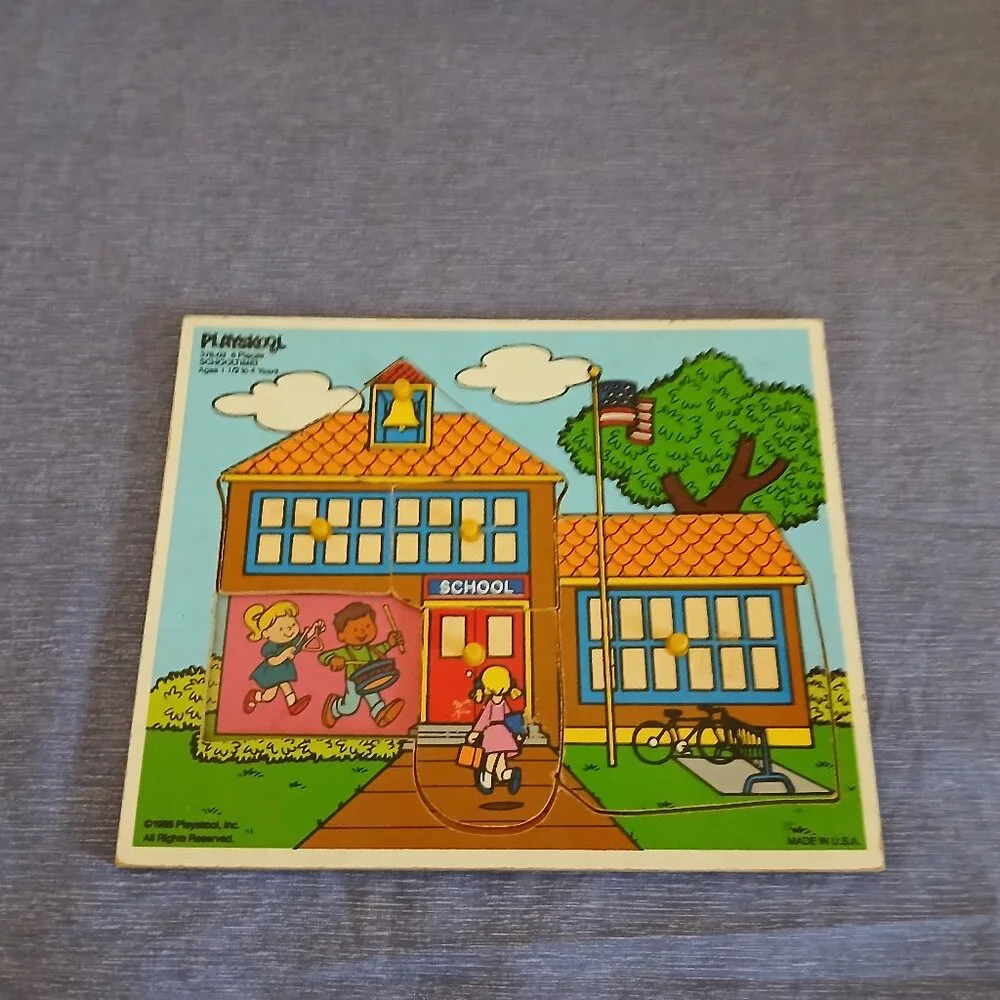 Wooden Playskool Peg Puzzle 5 pieces Schooltime # 378-03 Vintage